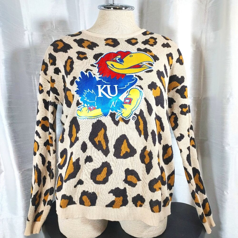 KANSAS JAYHAWKS Gameday Couture Women's  XL Crewneck Animal print Cotton Sweater